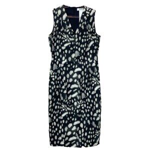 Max Mara Italy Abstract Dot Animal Print Cocktail Dress Black Gray Taupe Size 8
